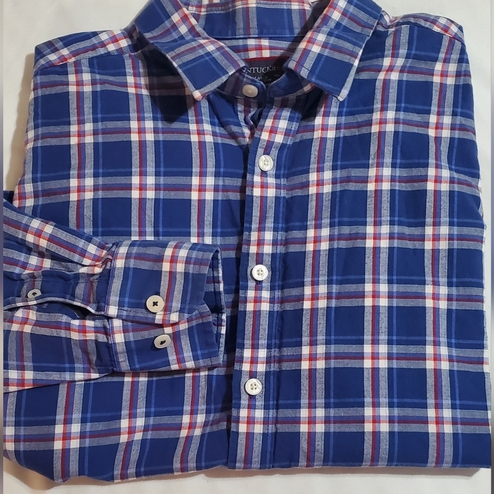 UNTUCKit Blue and Red Plaid Button Down Shirt. SZ L